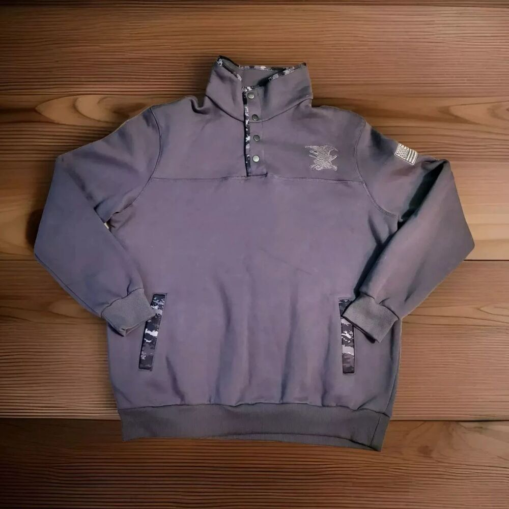NRA Mens Pullover Snap Sweater Eagle And USA Flag Patch